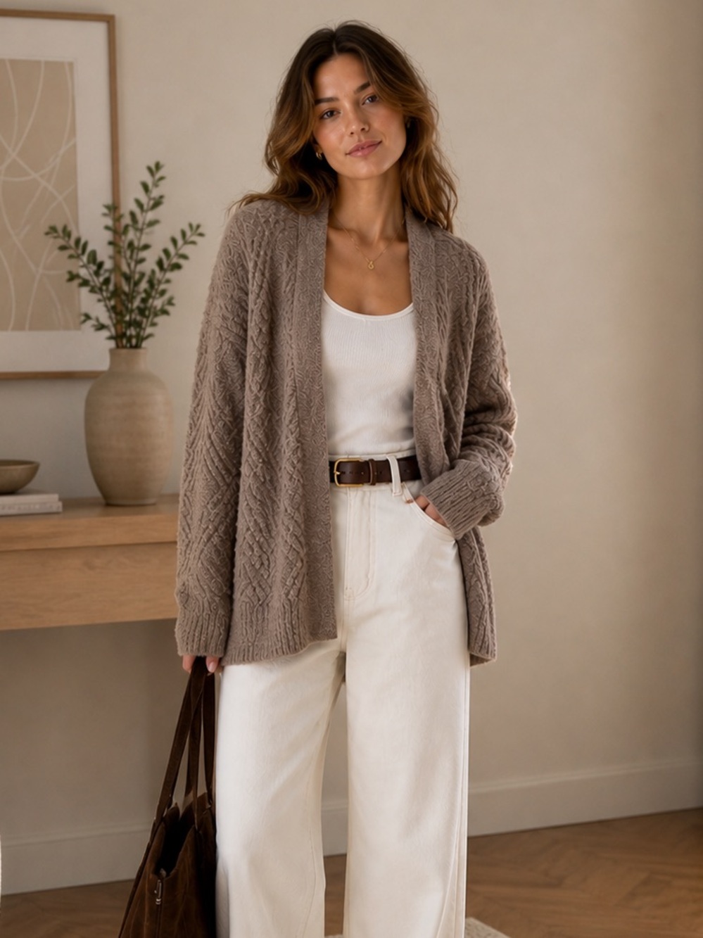 Moth by Anthropologie Chunky Knit Cardigan Size L - Cozy Textured Neutral